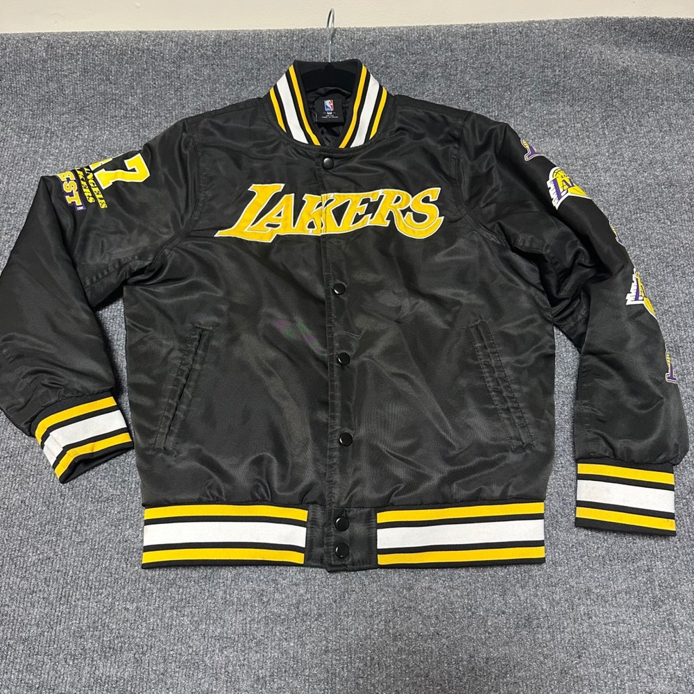 NBA Los Angeles Lakers Kids Varsity Jacket Black Yellow Snap Front 10-12